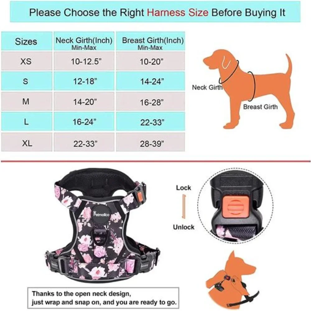 No Pull Dog Harness Set 2Leash Attchment Easy Control Handle Reflective Vest Dog